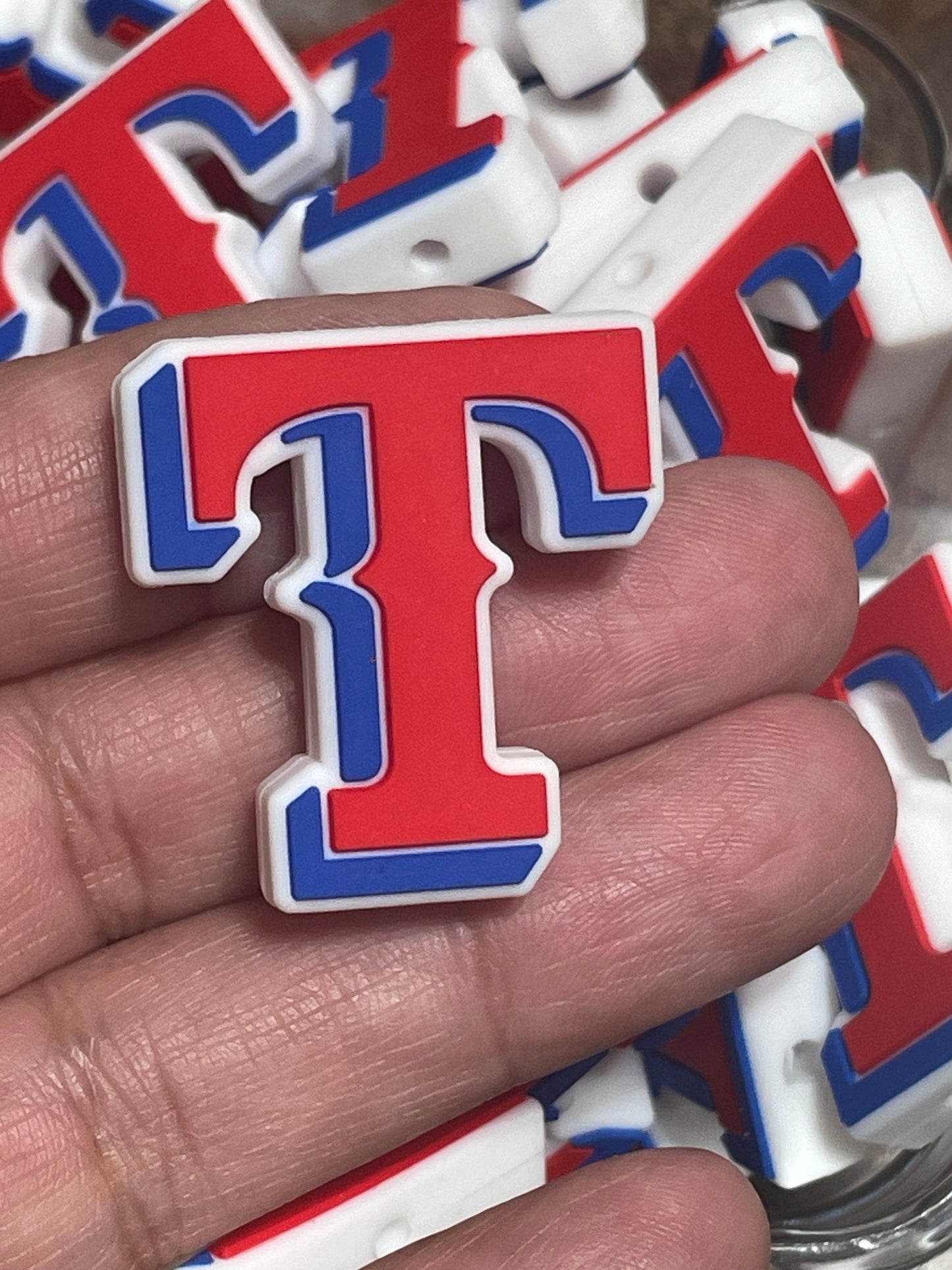 Red white and Blue T Silicone Focal Bead