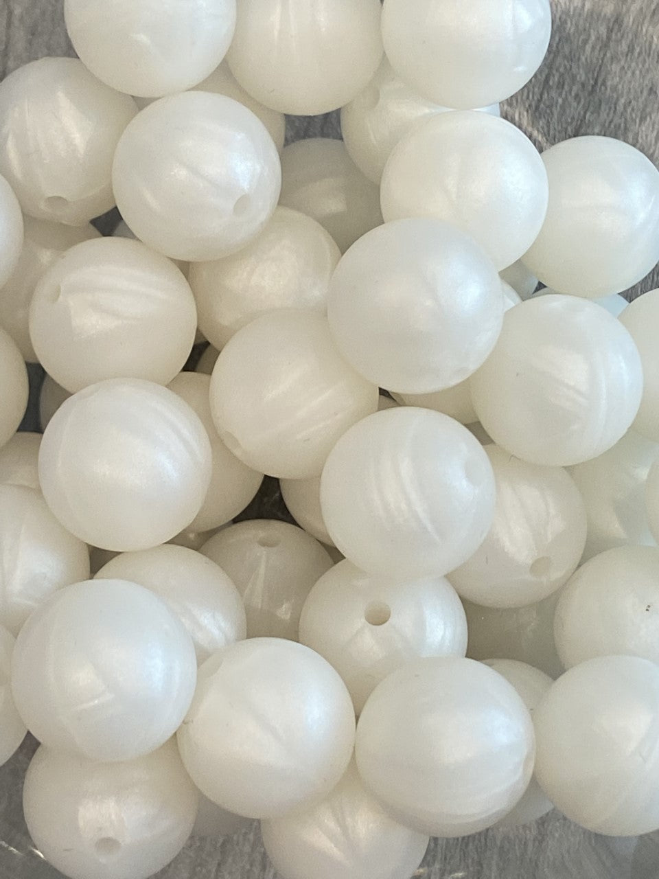 15mm Metallic White Bead