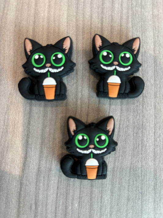 Coffee Drinking Cat Silicone Focal Bead 928