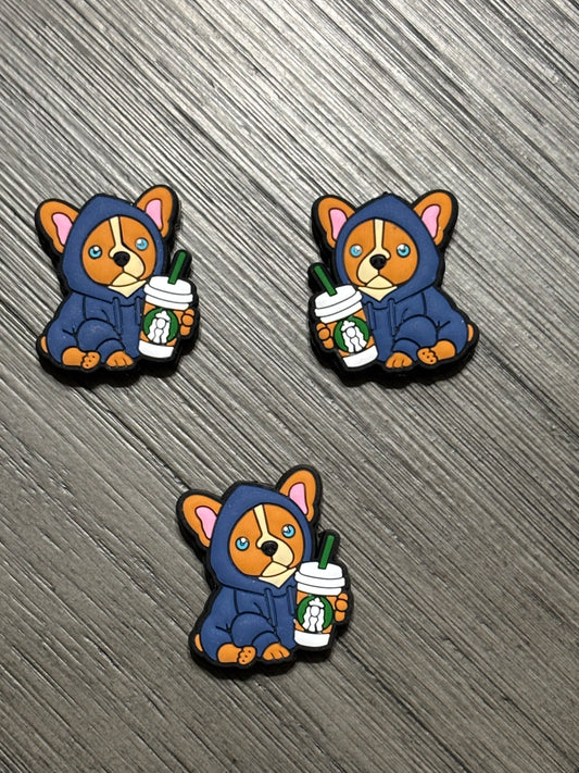 Coffee Drinking Frenchie Custom Silicone Focal Bead